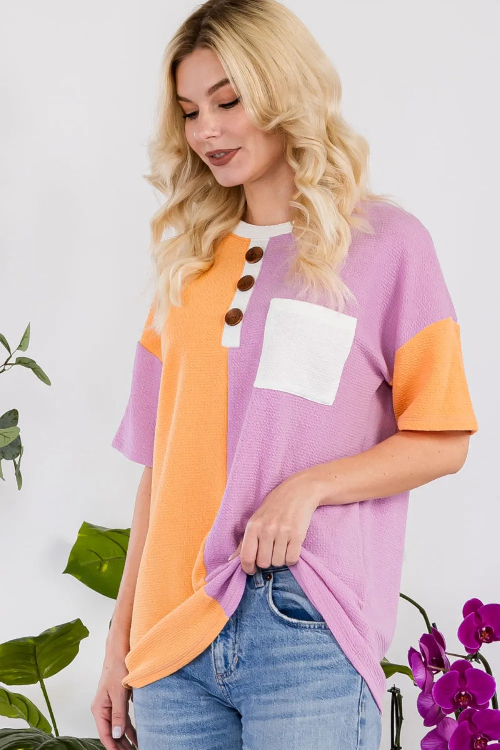 Image of Celeste Full Size Color Block Short Sleeve T-Shirt | Queeble.shop