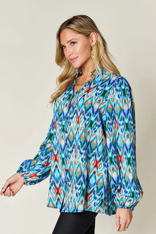 Image of Double Take Full Size Printed Balloon Sleeve Blouse | Queeble.shop