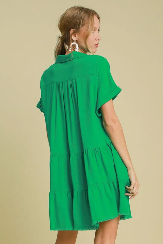 Image of Umgee Full Size Raw Hem Folded Sleeve Tiered Dress Plus Size | Queeble.shop