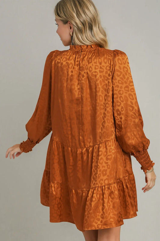 Image of Umgee Smocked Leopard Long Sleeve Tiered Dress | Queeble.shop