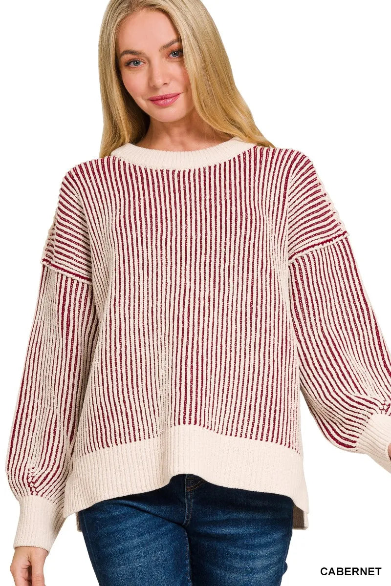 Image of Zenana Two Tone Crewneck Sweater | Queeble.shop