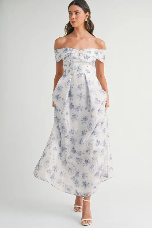 Image of MABLE Floral Printed Off Shoulder Maxi Dress | Queeble.shop