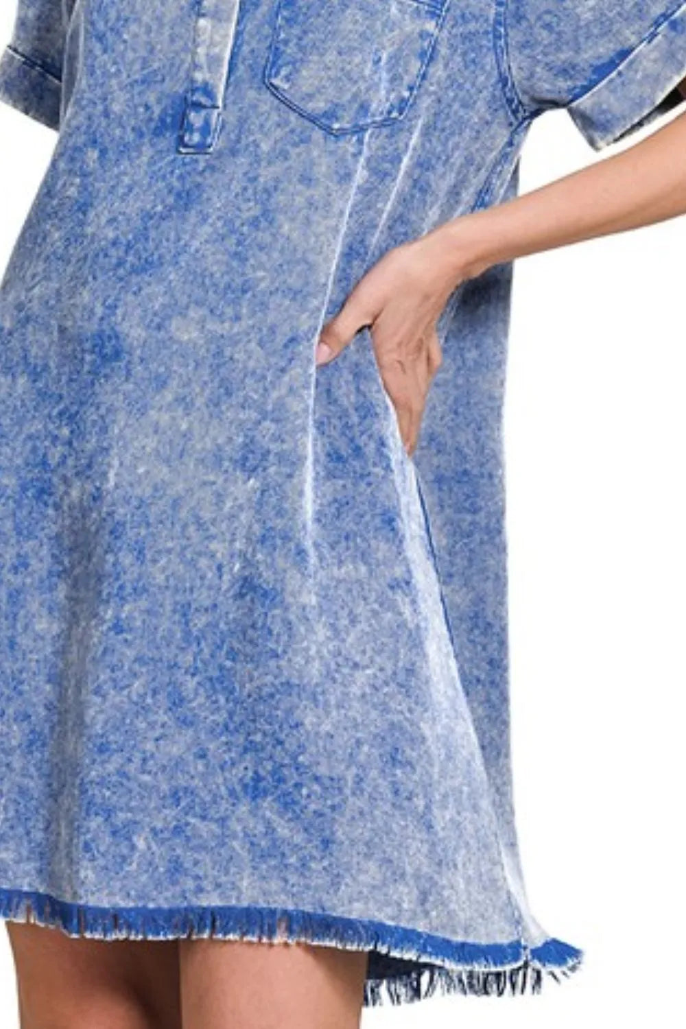 Image of Zenana Tencel Mineral Washed Collared Shirts Dress | Queeble.shop