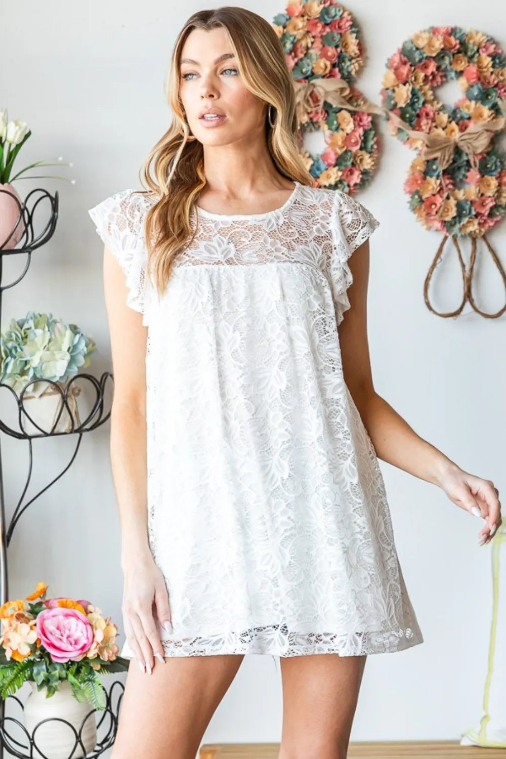 Image of Heimish Full Size Round Neck Cap Sleeve Lace Top | Queeble.shop