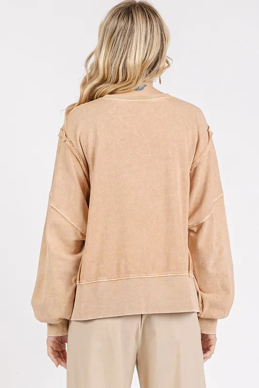 Image of Mittoshop Side Slit Exposed Seam Round Neck Sweatshirt | Queeble.shop