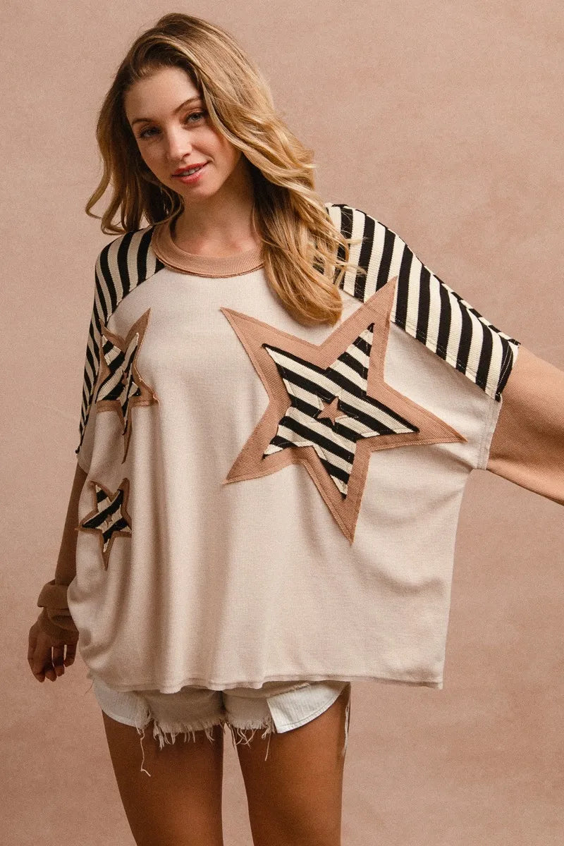 Image of BiBi Star Patchwork Mixed Long Sleeve Top | Queeble.shop
