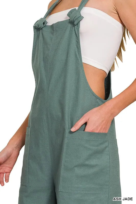 Image of Zenana Woven Knot Strap Overalls | Queeble.shop