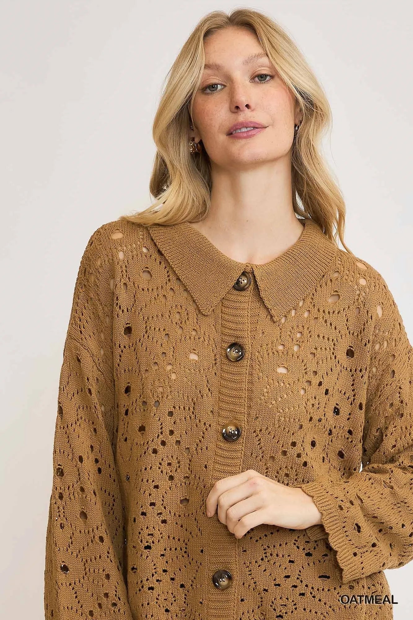 Image of Umgee Crochet Button Down Knit Cardigan | Queeble.shop