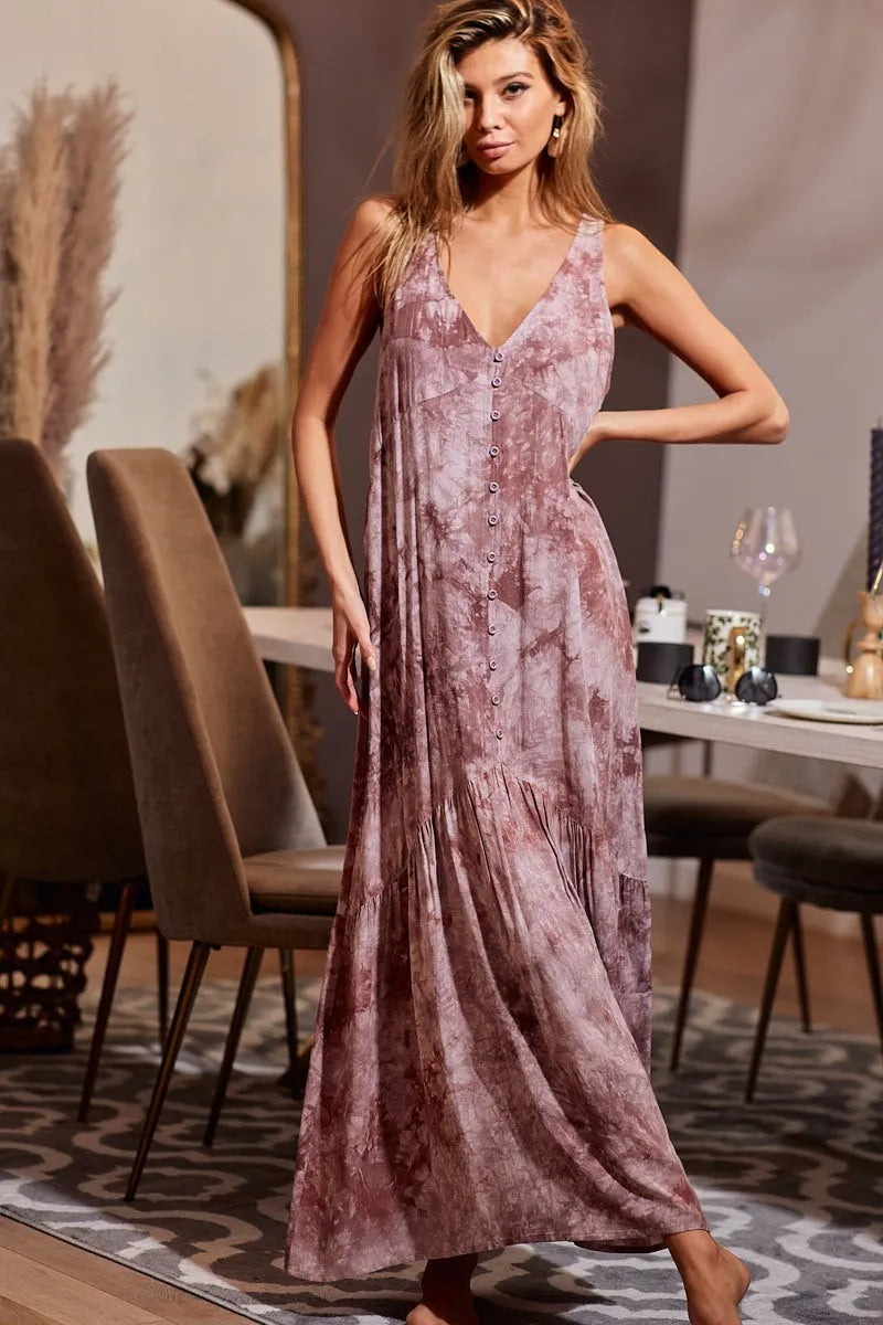 Image of BiBi Tie-Dye Sleeveless V-Neck Dress | Queeble.shop