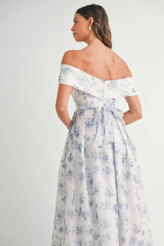 Image of MABLE Floral Printed Off Shoulder Maxi Dress | Queeble.shop