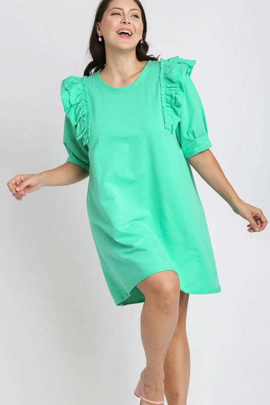Image of Umgee Full Size French Terry Ruffles Sleeve with Pleats Plus Size | Queeble.shop