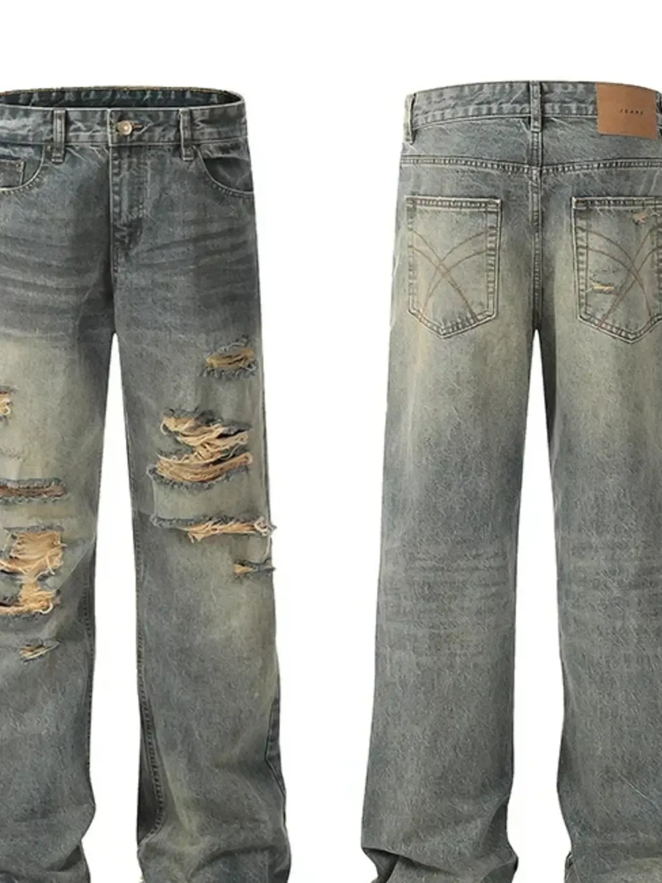 Image of Men's Distressed Washed Straight Jeans | Queeble.shop