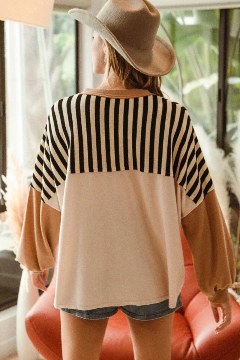 Image of BiBi Star Patchwork Mixed Long Sleeve Top | Queeble.shop