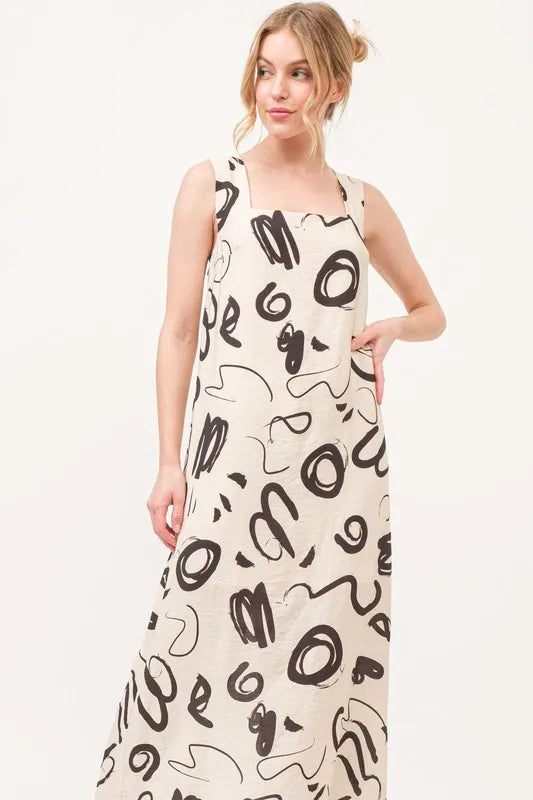 Image of And The Why Square Neck Abstract Printed Maxi Dress | Queeble.shop