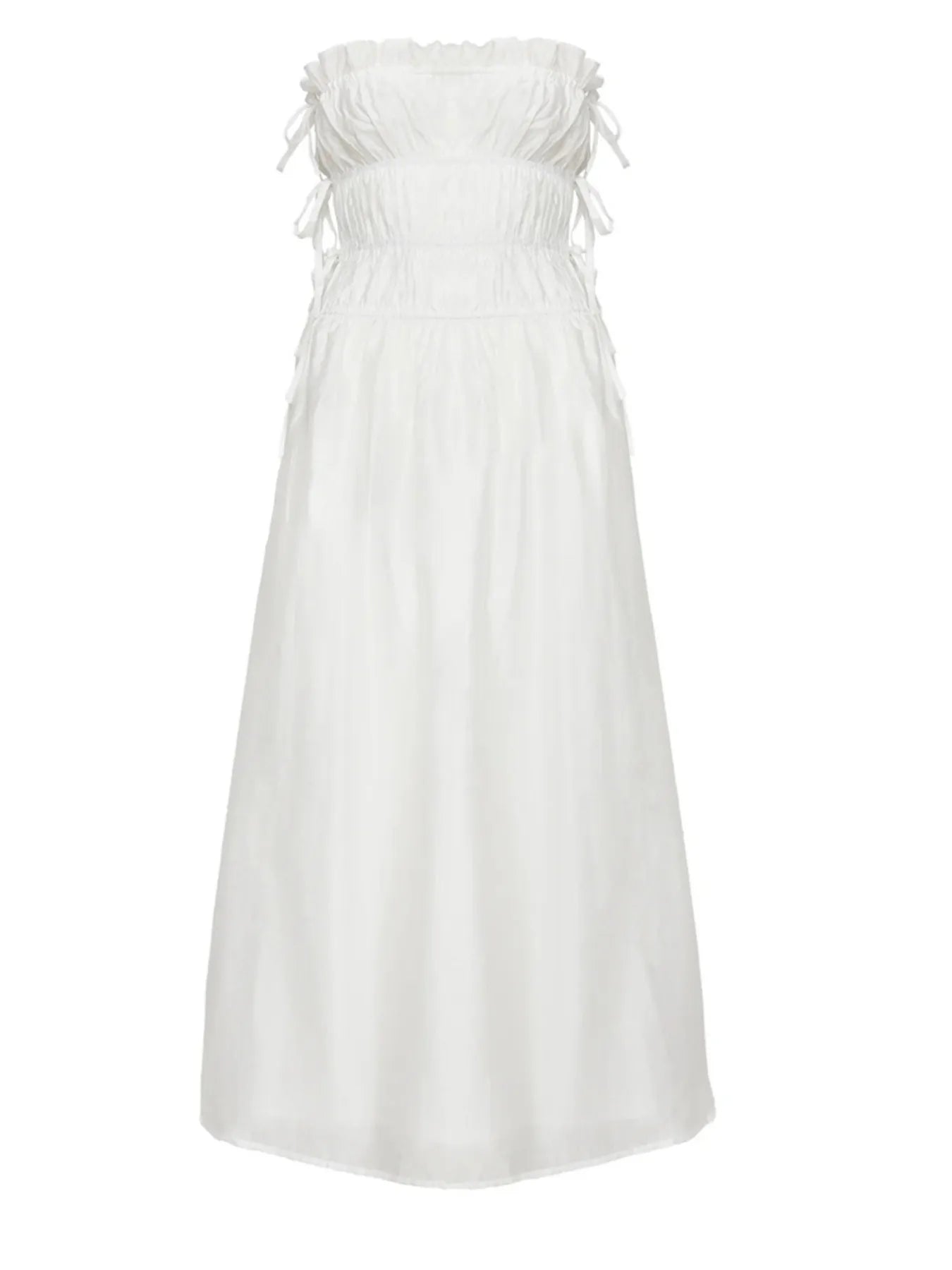 Image of Strapless Smocked Mini Dress with Asymmetric Hem | Queeble.shop