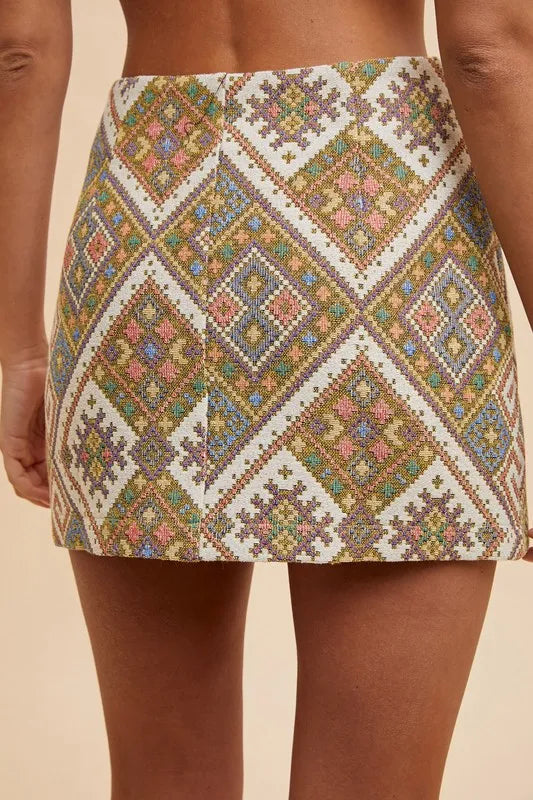 Image of Annie Wear Ethic Woven Jacquard Wrap Mini Skirt | Queeble.shop