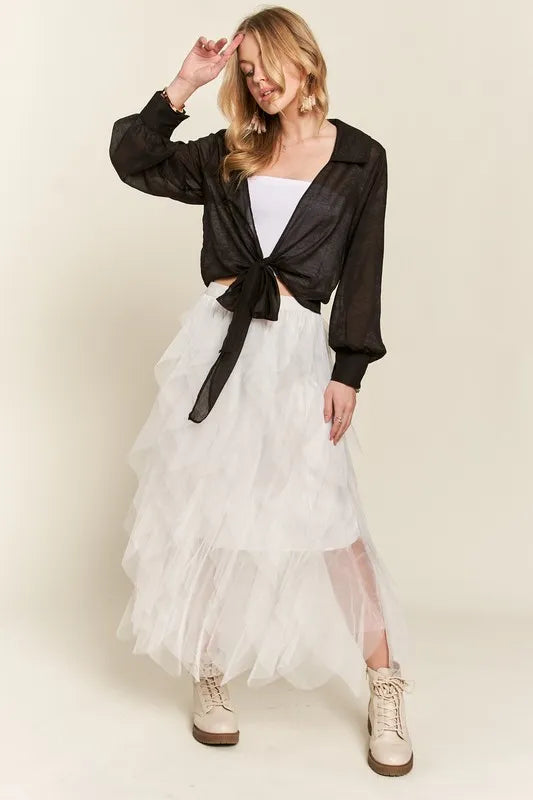 Image of ADORA Ruffled Elastic Waist Midi Skirt | Queeble.shop