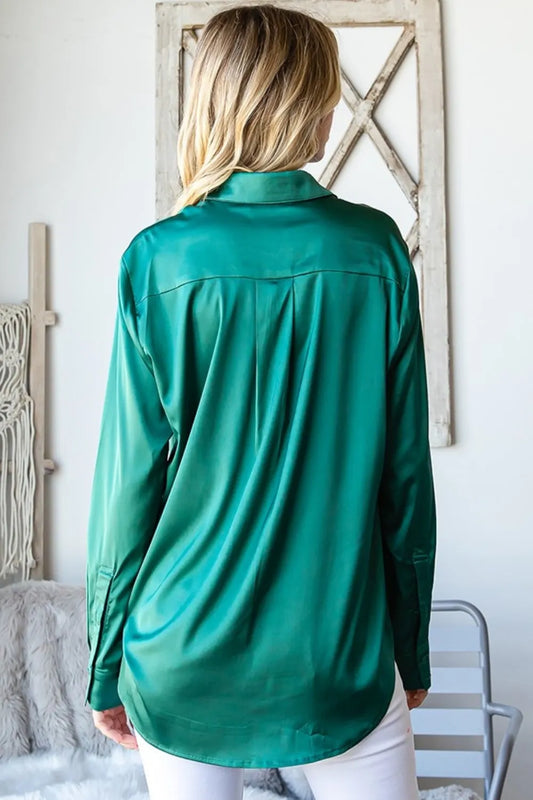 Image of First Love Satin Long Sleeve Button Down Shirt | Queeble.shop