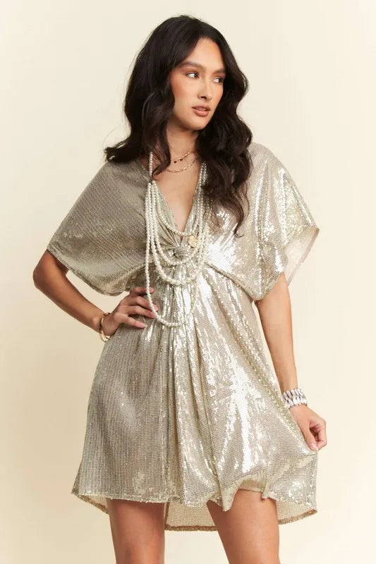 Image of Davi & Dani Sequin Plunge Neck Knot Cut Out Tie Back Party Dress | Queeble.shop