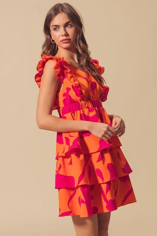 Image of SO ME Floral V Neck Layered Dress with Elasticized Waist | Queeble.shop