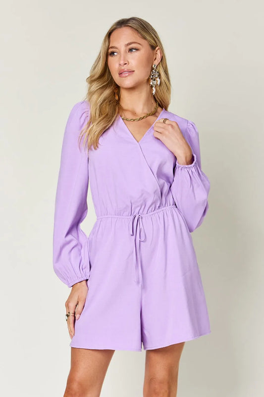 Image of Double Take Full Size Drawstring Long Sleeve Romper | Queeble.shop
