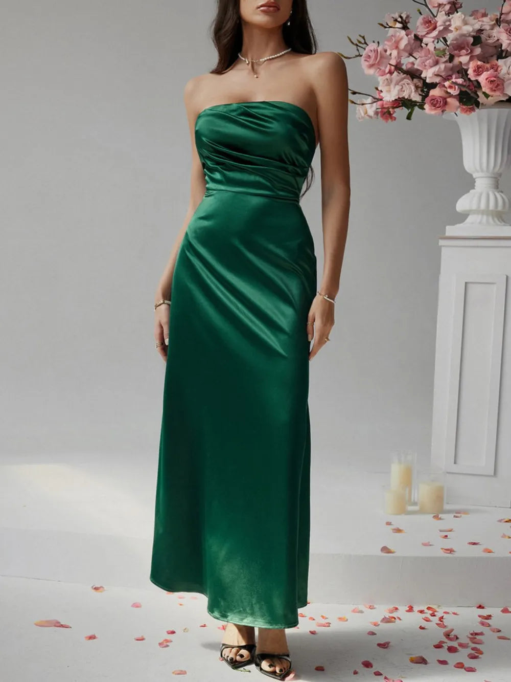 Image of Devine Ruched Tube Maxi Dress | Queeble.shop