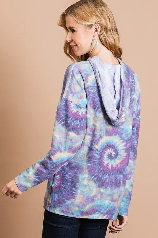 Image of BiBi Brushed Circular Tie Dye Print Terry Hoodie | Queeble.shop