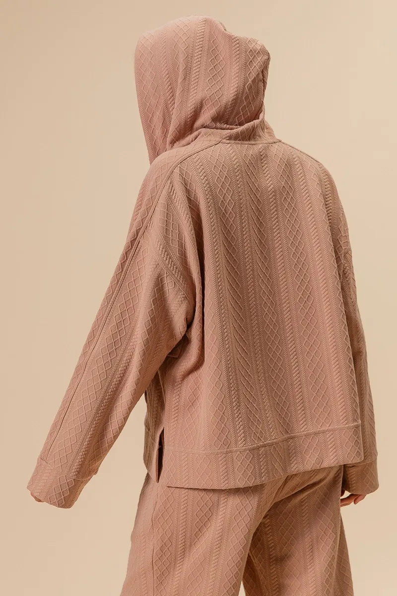 Image of BiBi Textured Knit Buttoned Hoodie Top | Queeble.shop