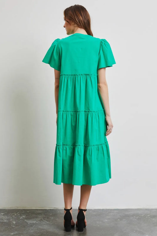 Image of HEYSON Full Size Cotton Poplin Ruffled Tiered Midi Dress | Queeble.shop