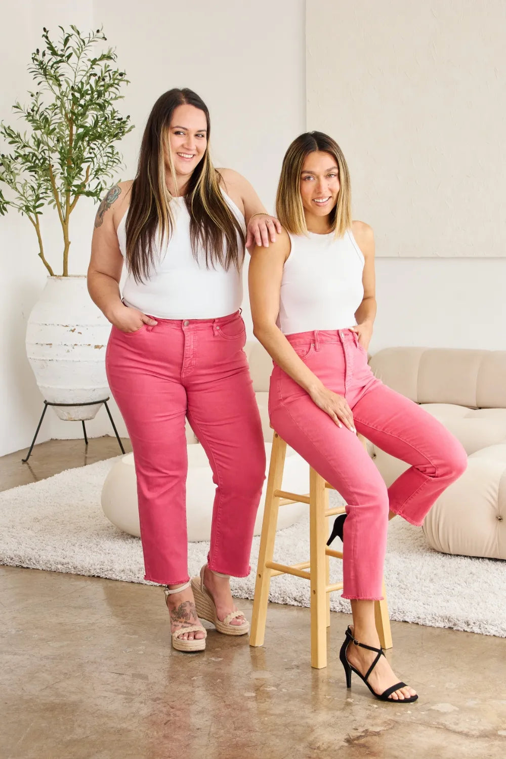 Image of RFM Crop Dylan Full Size Tummy Control High Waist Raw Hem Jeans | Queeble.shop
