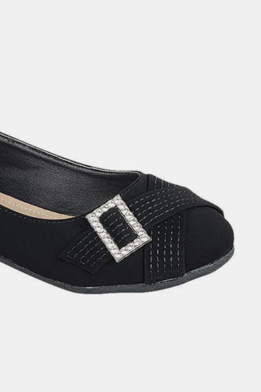 Image of Forever Link Slip On Rhinestone Buckle Ballet Flats | Queeble.shop