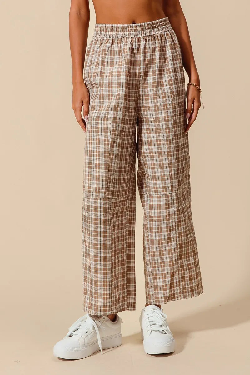 Image of SO ME Check Plaid Wide Leg Pants with Big Patch Pockets | Queeble.shop