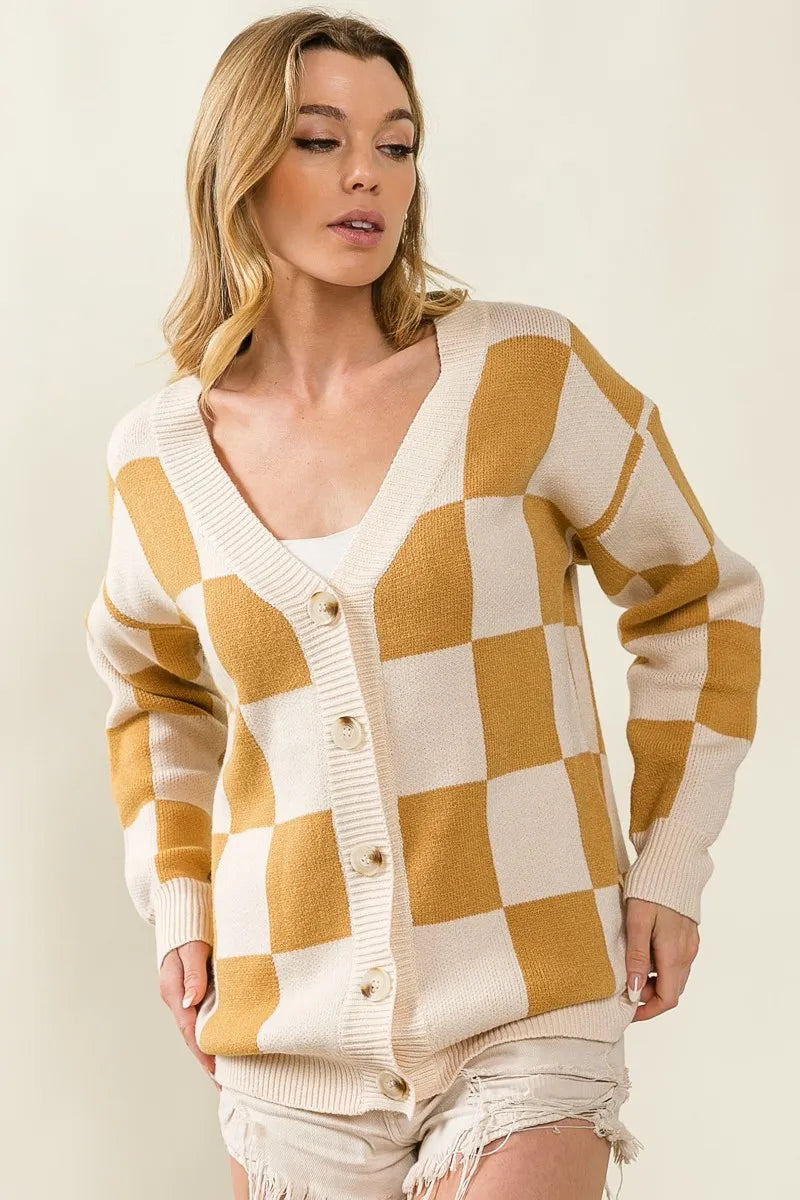 Image of BiBi Checked V-neck Cardigan | Queeble.shop