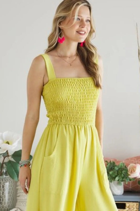 Image of ADORA Smocking Top Wide Leg Jumpsuit | Queeble.shop