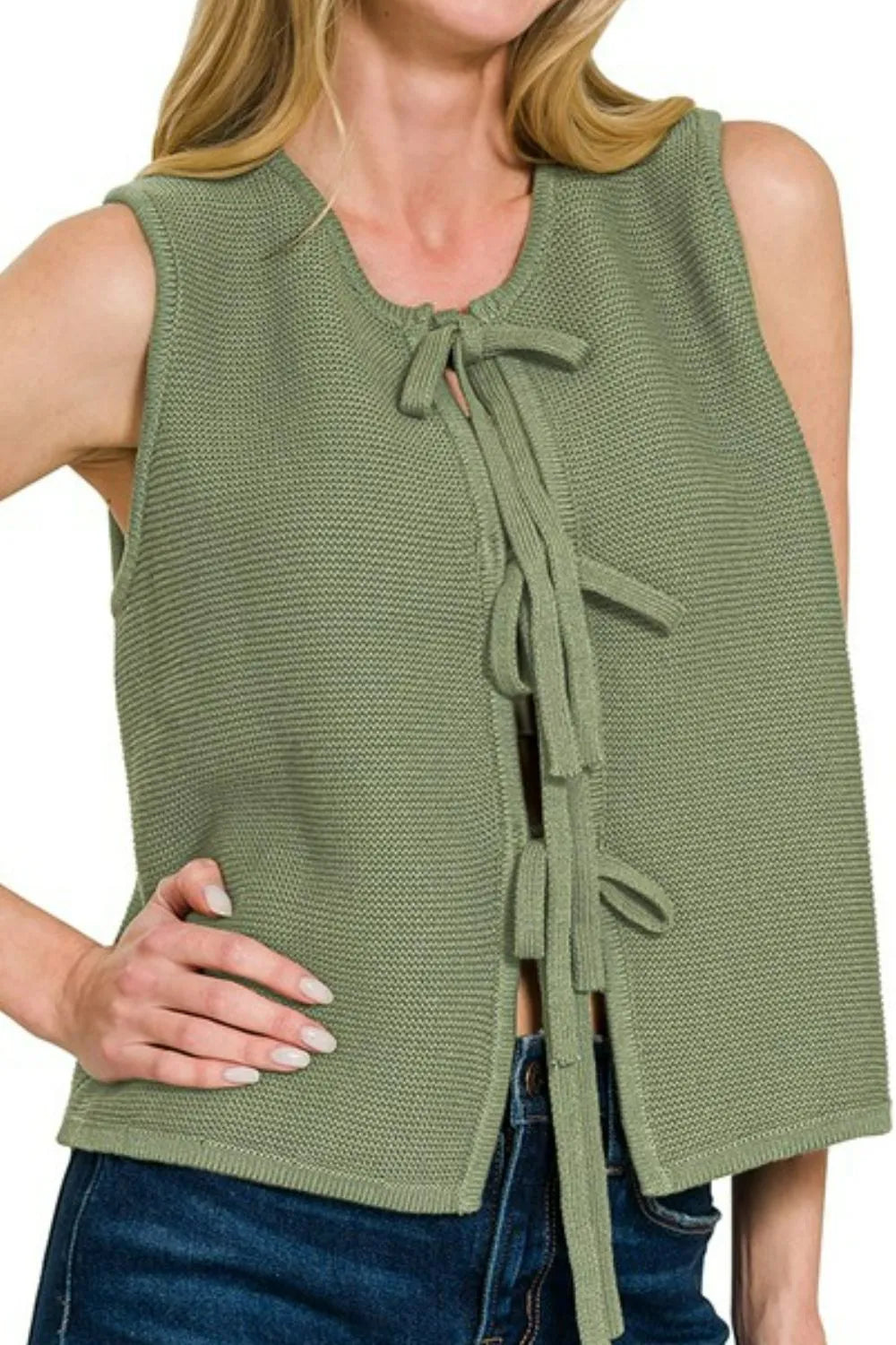 Image of Zenana Tie Front Sweater Vest | Queeble.shop