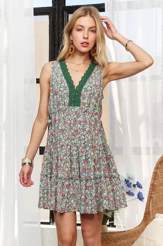 Image of ADORA Lace Detail V-Neck Sleeveless Mini Dress | Queeble.shop