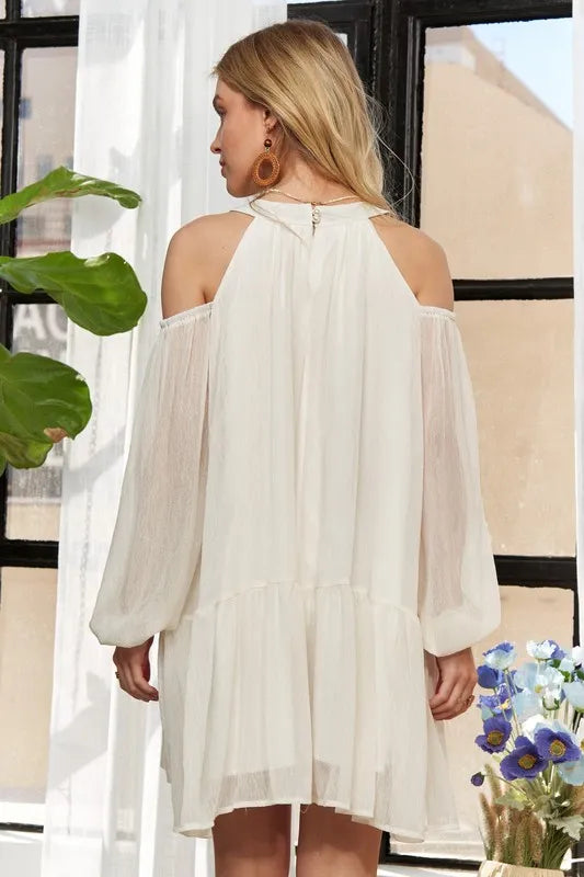 Image of ADORA Cold Shoulder Balloon Sleeve Mini Dress | Queeble.shop
