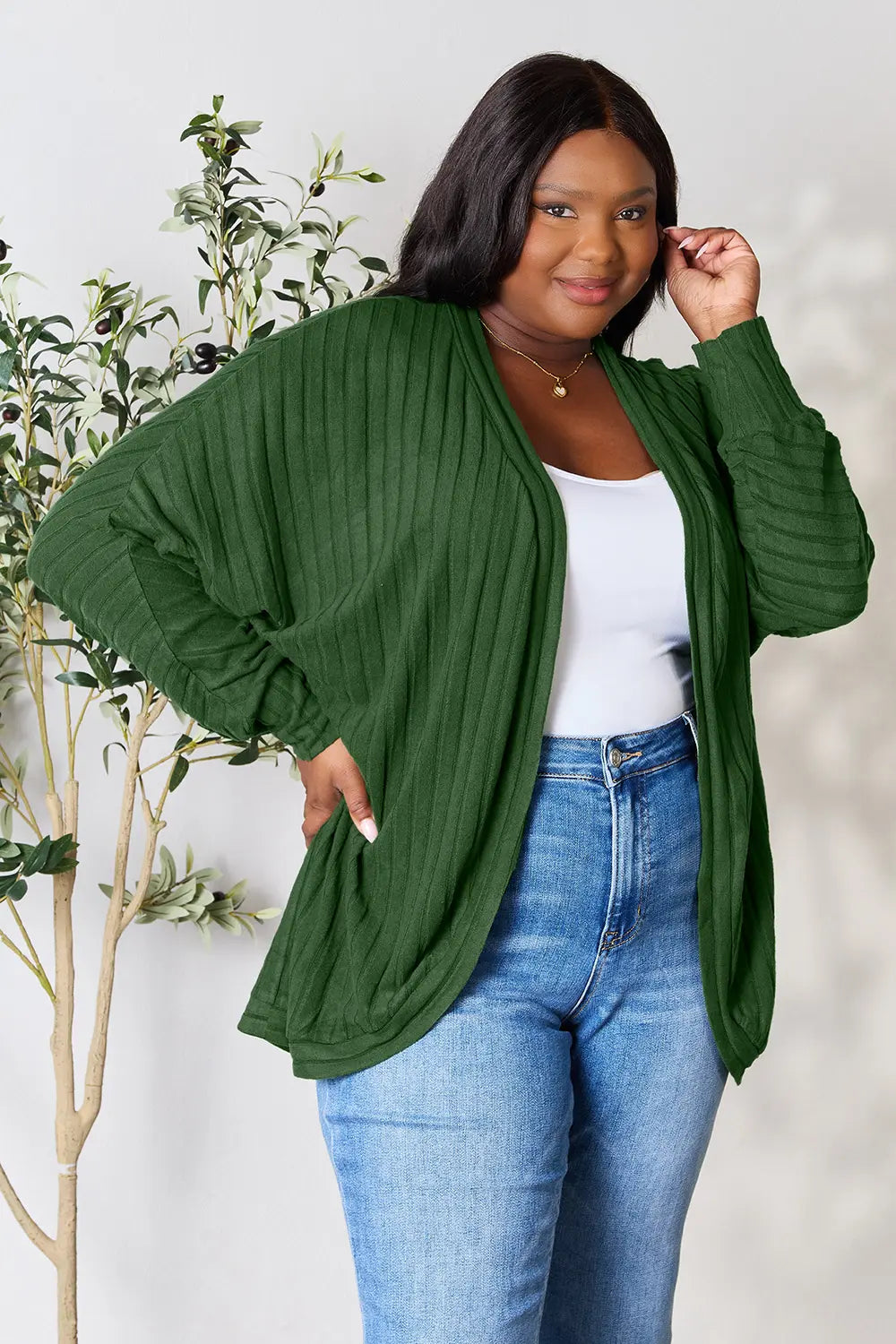Image of Basic Bae Full Size Ribbed Cocoon Cardigan | Queeble.shop