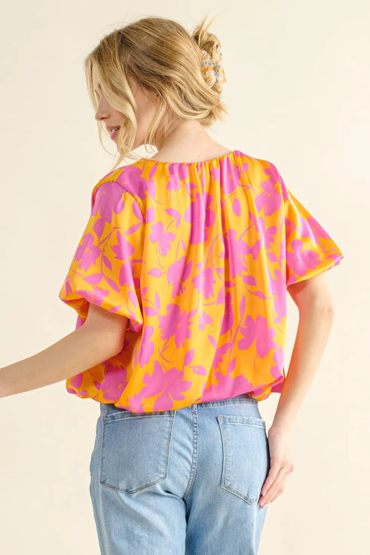 Image of And The Why Full Size Printed Satin Bubble Hem Top | Queeble.shop