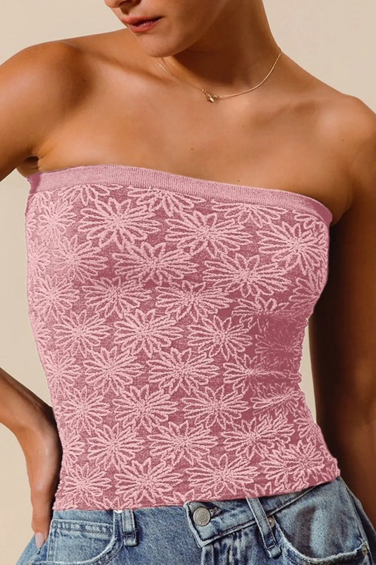 Image of SO ME Jacquard Floral Two Tone Seamless Tube Top | Queeble.shop