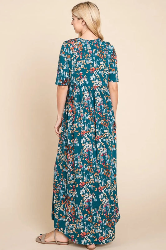 Image of BOMBOM Printed Shirred Maxi Dress | Queeble.shop