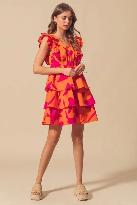 Image of SO ME Floral V Neck Layered Dress with Elasticized Waist | Queeble.shop