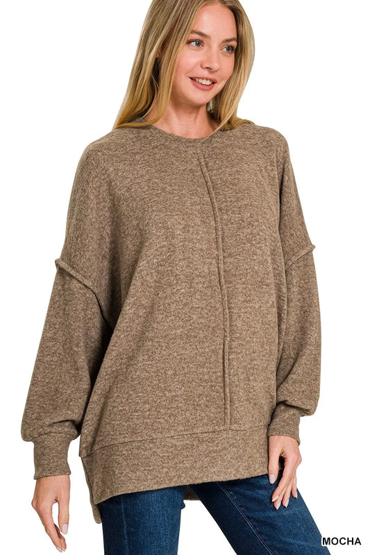 Image of Zenana Brushed Melange Hacci Oversized Sweater | Queeble.shop