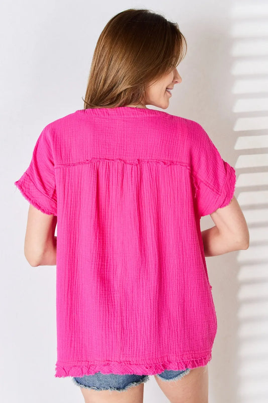Image of Zenana Full Size Raw Hem Short Sleeve Top | Queeble.shop
