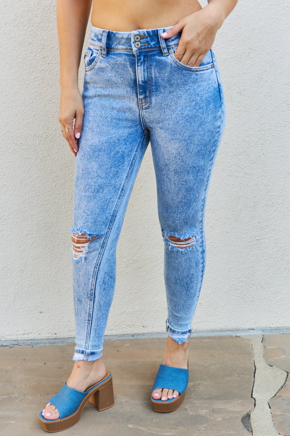 Image of Kancan Emma Full size High Rise Distressed Skinny Jeans | Queeble.shop