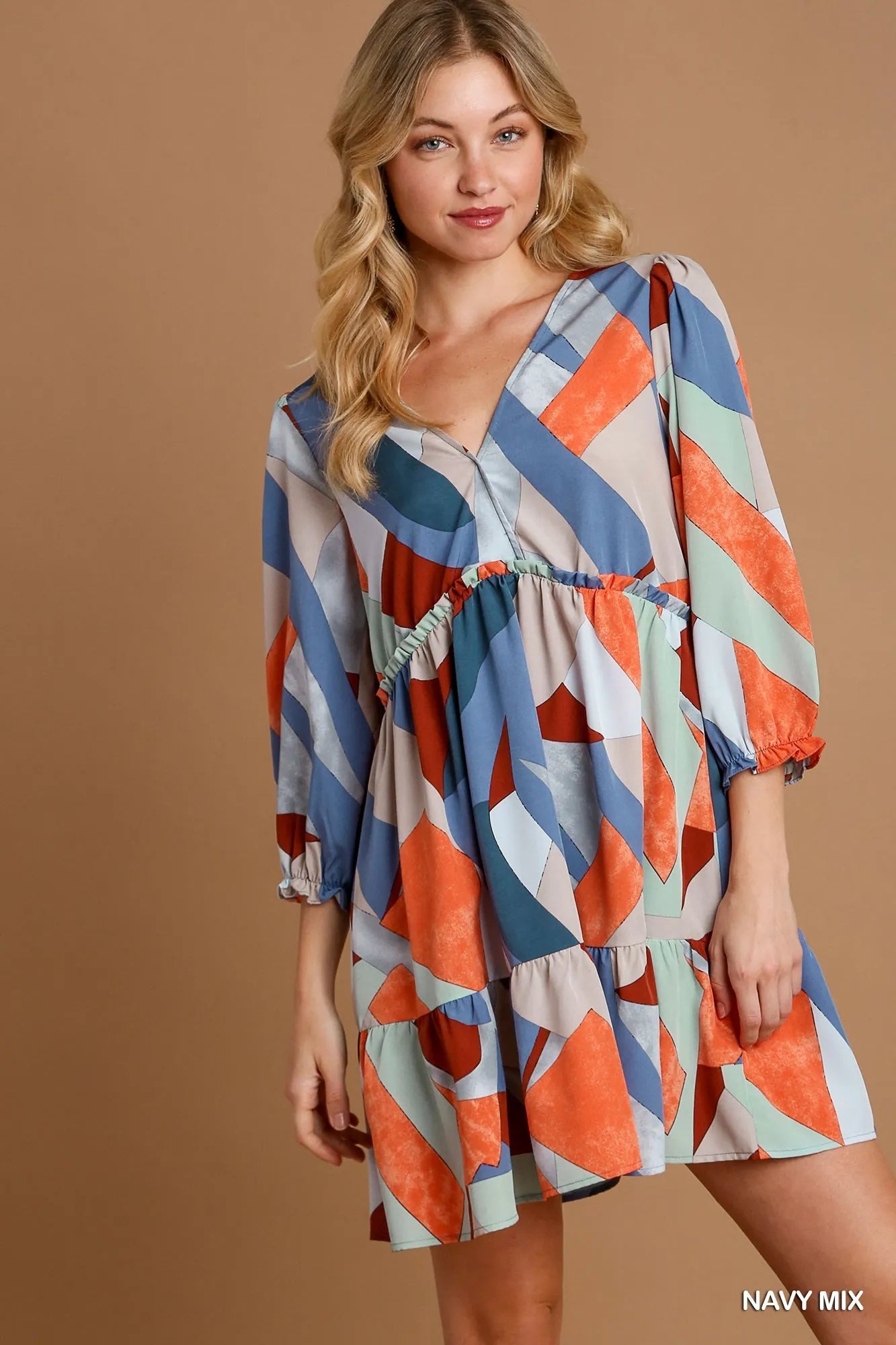 Image of Umgee Abstract V-Neck Tiered Printed Dress | Queeble.shop