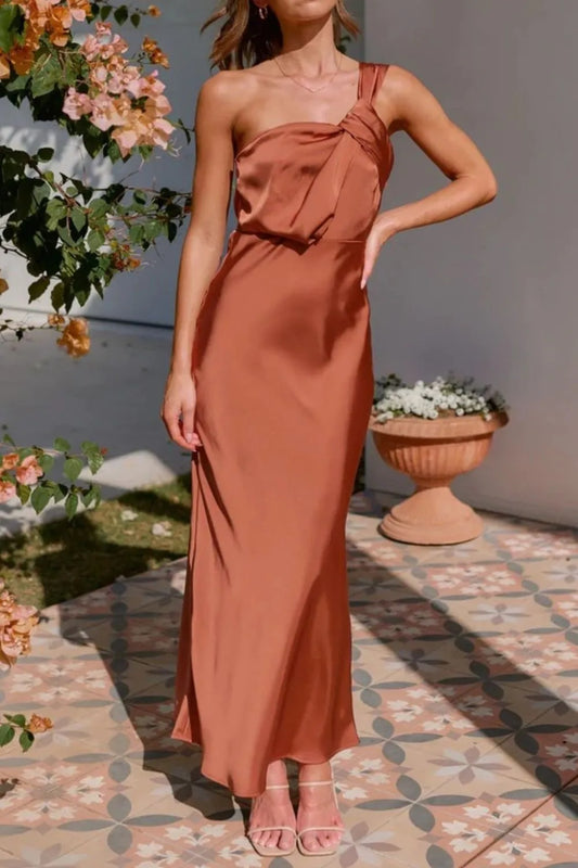 Image of One Shoulder Sleeveless Maxi Dress | Queeble.shop