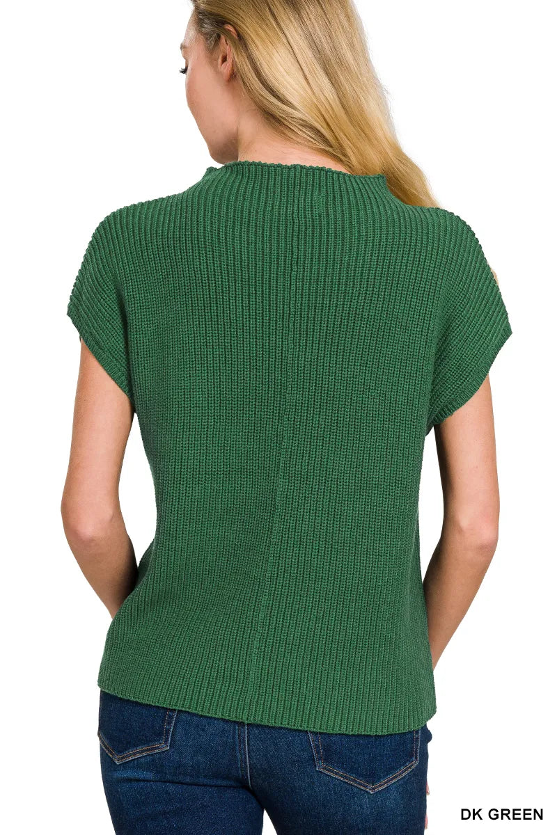 Image of Zenana Mock Neck Short Sleeve Sweater | Queeble.shop