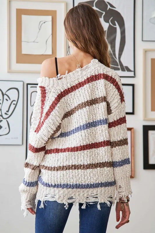 Image of ADORA Frayed Edge Stripe Sweater | Queeble.shop