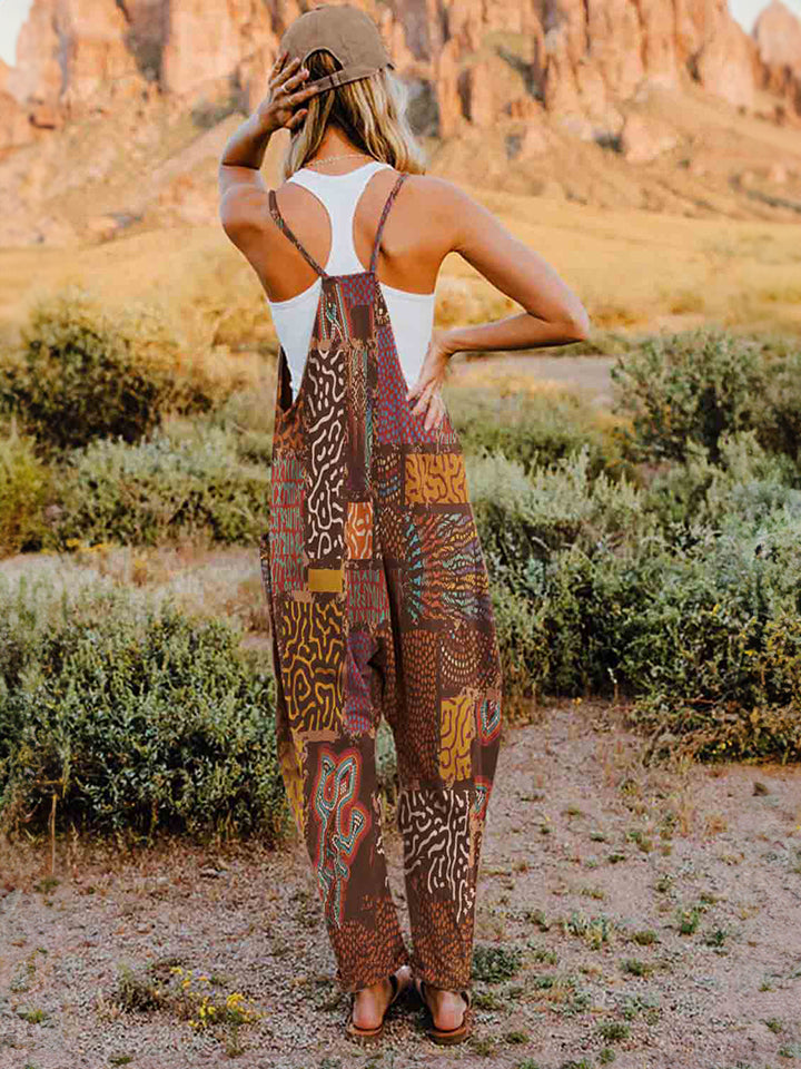Image of Double Take Full Size Printed V-Neck Sleeveless Jumpsuit | Queeble.shop